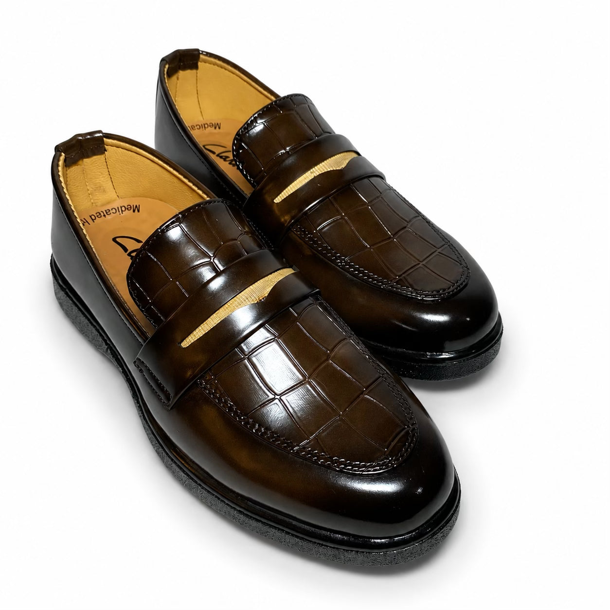 Brown Crocodile Textured Medicated Loafer