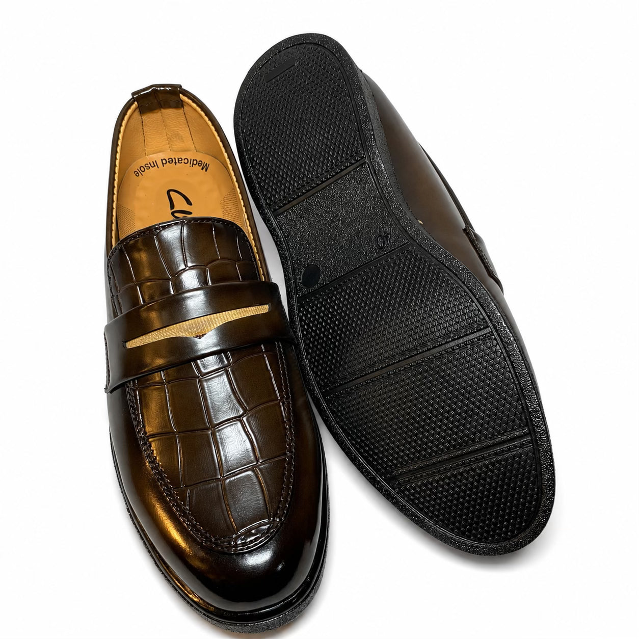 Brown Crocodile Textured Medicated Loafer
