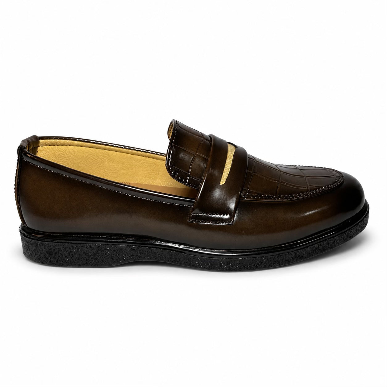 Brown Crocodile Textured Medicated Loafer